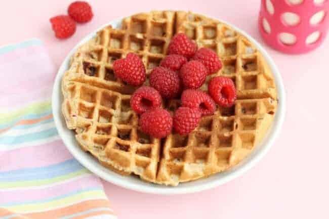 whole wheat waffles with raspberries