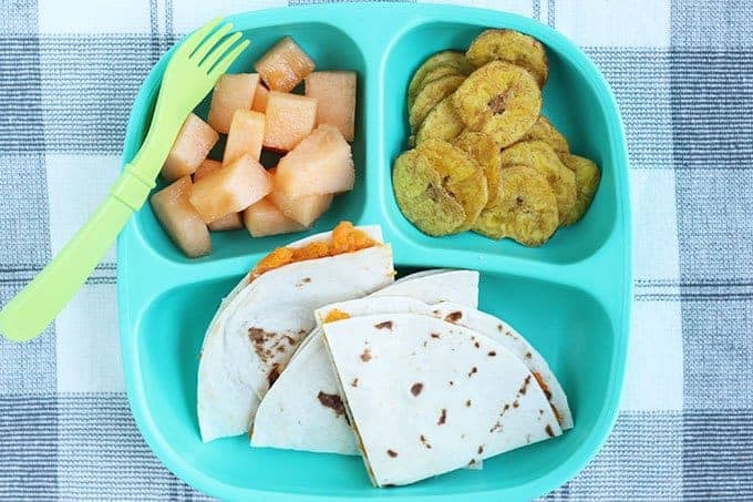 sweet potato quesadillas on divided plate