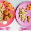 chicken-meatballs-with-sweet-potatoes-on-two-plates