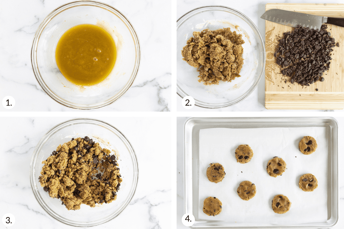 how to make olive oil cookies in grid of 4 images.