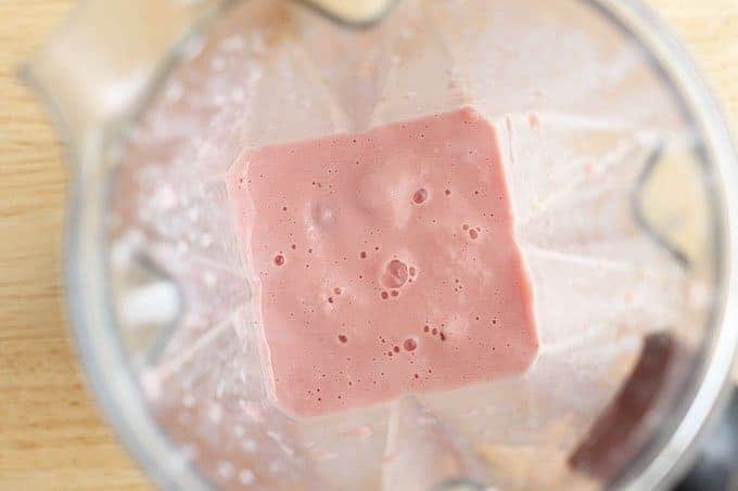 strawberry smoothie in blender.