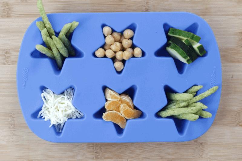 easy toddler dinner snack plate in blue star mold