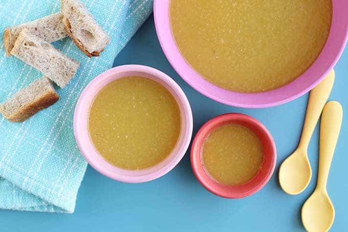 butternut squash apple soup in pink bowls