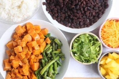 grain bowls with rice and beans