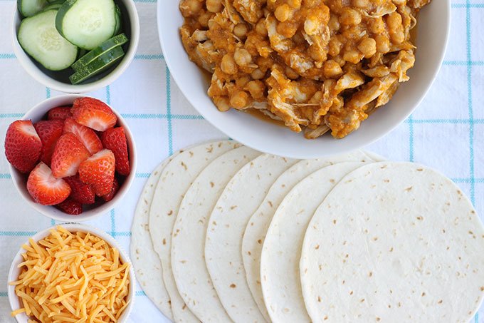 family style slow cooker chicken tacos.