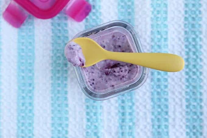 blueberry chia seed pudding with yogurt in container