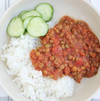 italian green lentils with rice and cucumbers