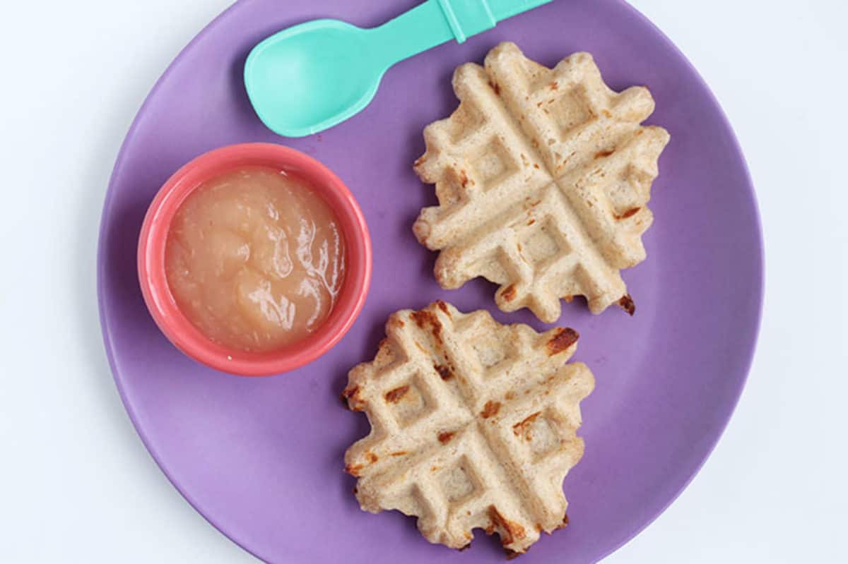 mini whole wheat waffles on purple plate