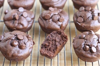 healthy chocolate muffins cooling on wire rack