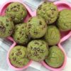 spinach banana muffins on pink plate