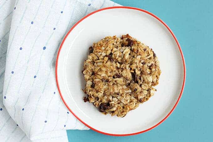 Lactation cookies recipe with peanut butter and chocolate on white plate