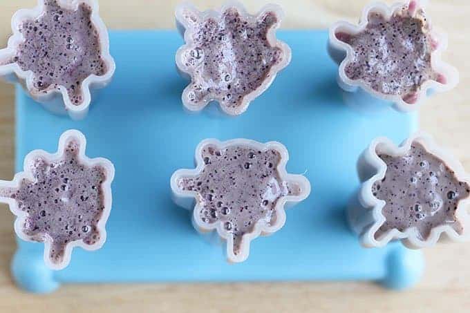 blueberry frozen yogurt in freezer pop molds