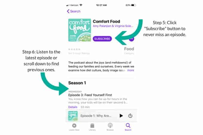 how to listen to comfort food podcast steps 5 and 6