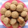 mini applesauce muffins on pink plate