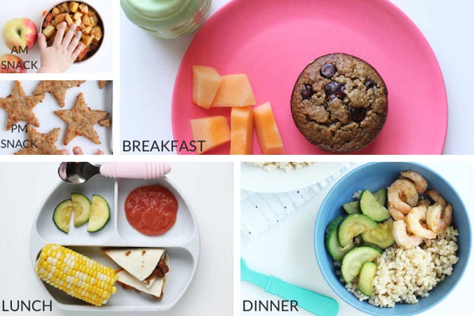 sample toddler meal plan in grid of 5