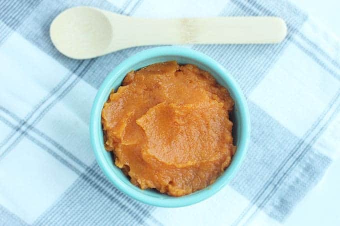 crockpot-sweet-potato-puree in teal bowl