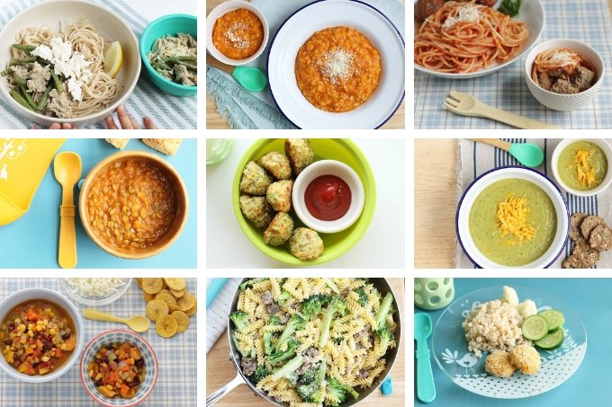 healthy family meals in grid of 9