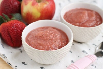 strawberry applesauce in white bowls