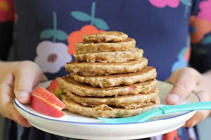 stack of apple pancakes on a plate