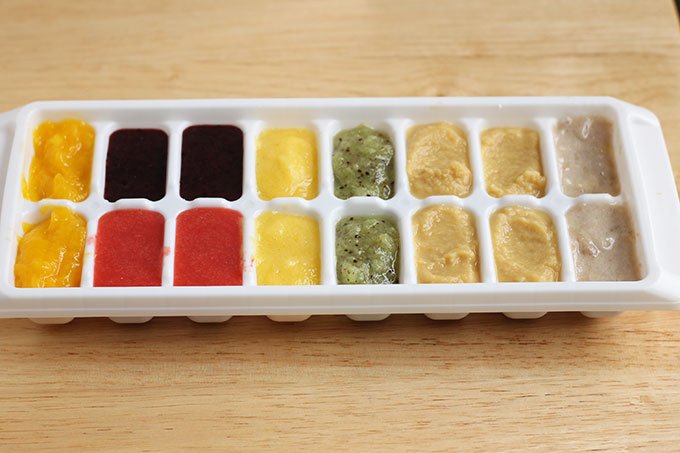 baby food in ice cube tray