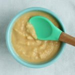 mashed bean puree in blue bowl