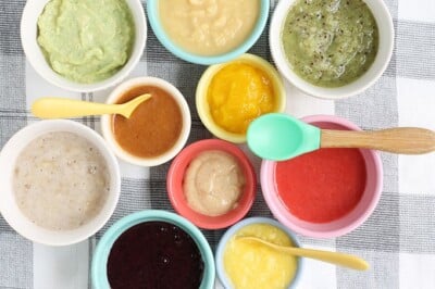 no cook baby food purees in small bowls