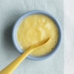 pineapple puree in blue bowl