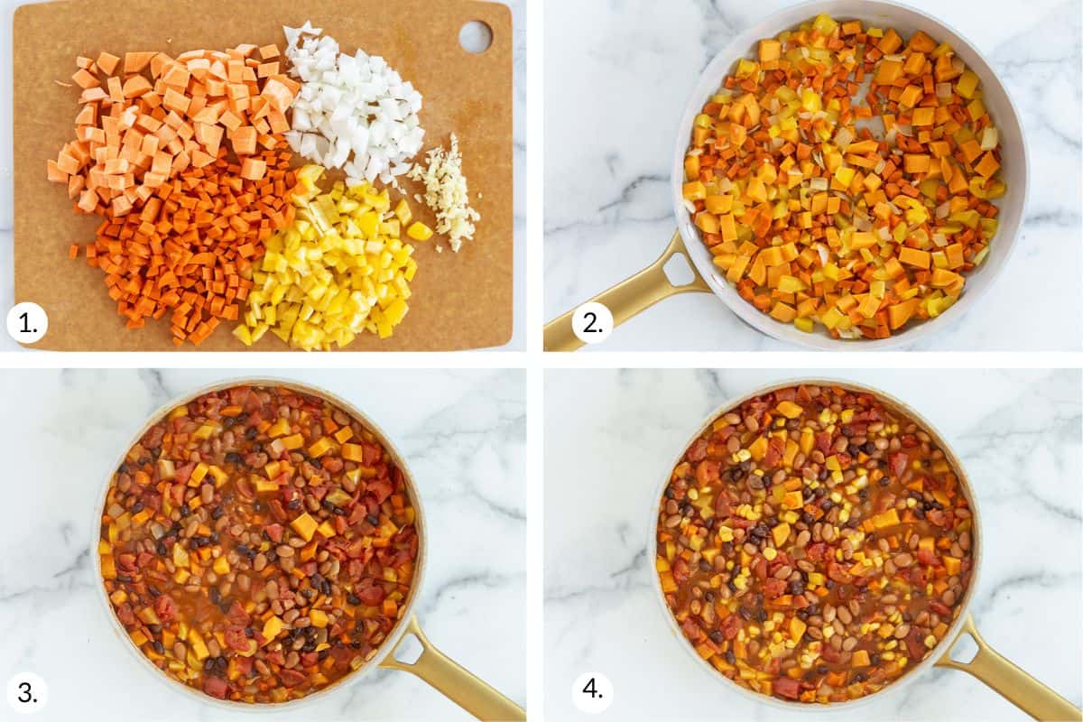how to make veggie chili in grid of images.