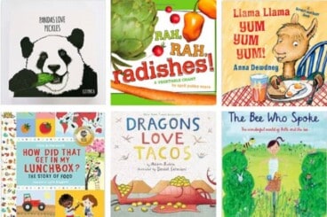kids books about food in grid of 6