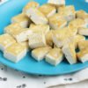 sesame tofu on blue kids plate