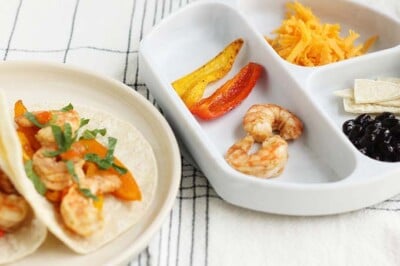 shrimp tacos for kids and parents on plates