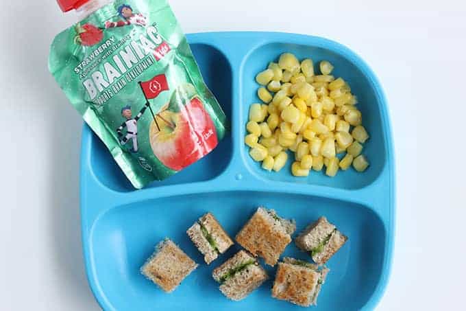 kids-blue-plate-with-sandwich,-corn,-applesauce