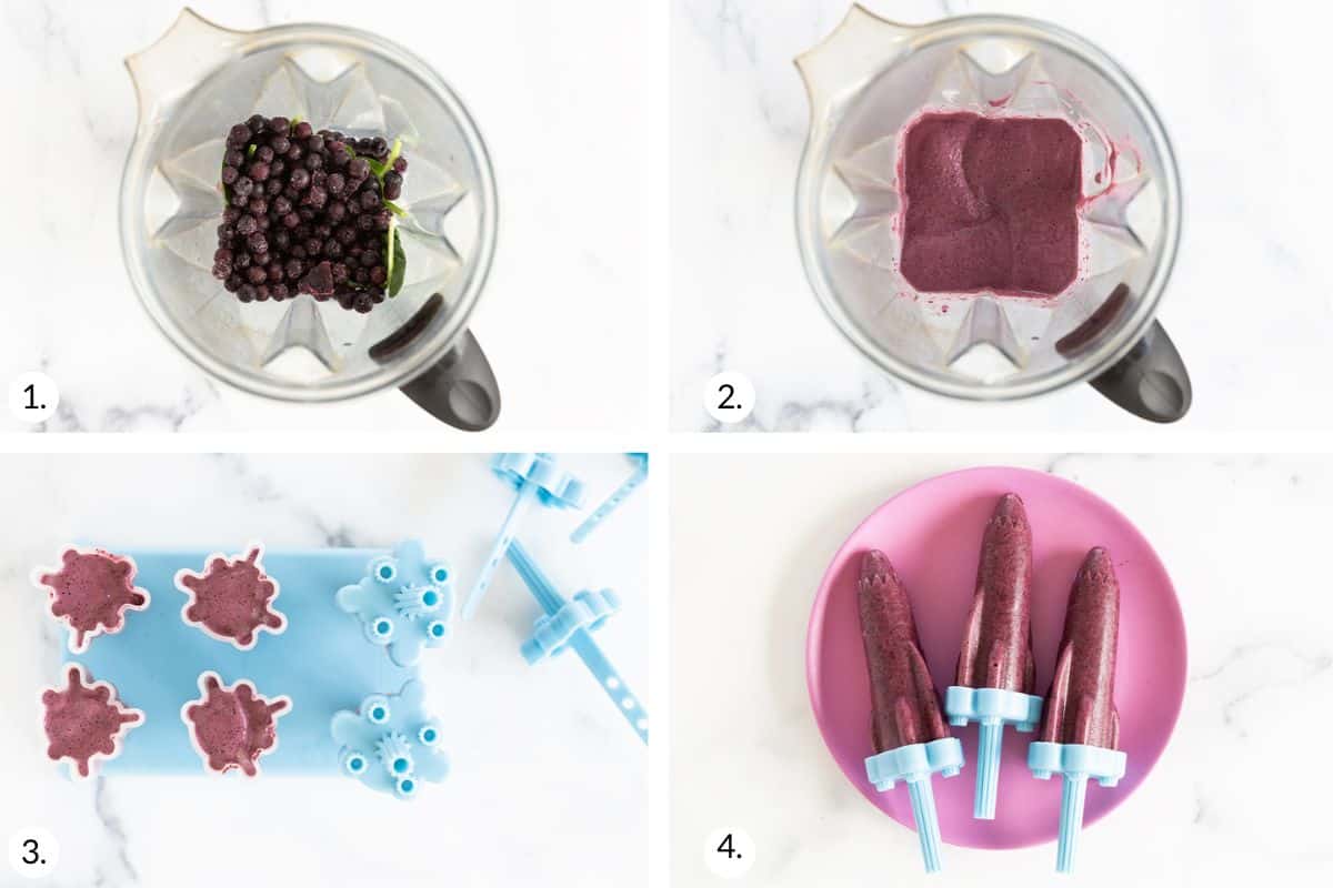 how to make blueberry popsicles in grid of images.