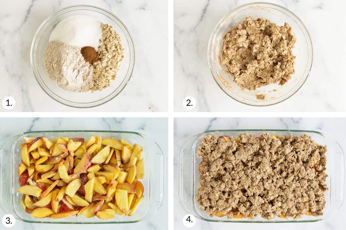 how to make peach crisp in grid of images.