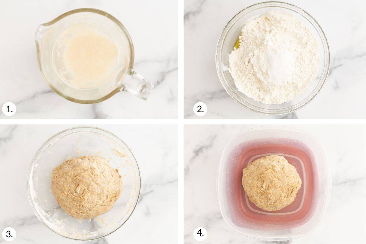 how to make whole wheat pizza dough in grid of images. 