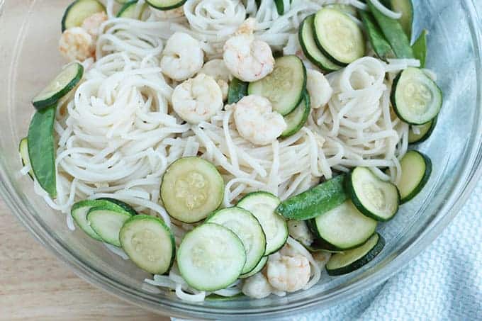 family style shrimp and noodles