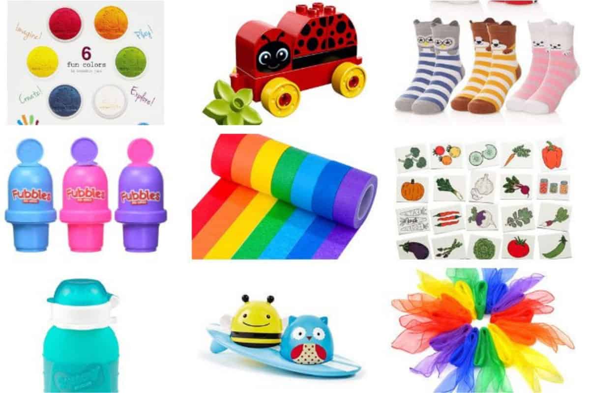 toddler stocking stuffers in grid of 9 products.