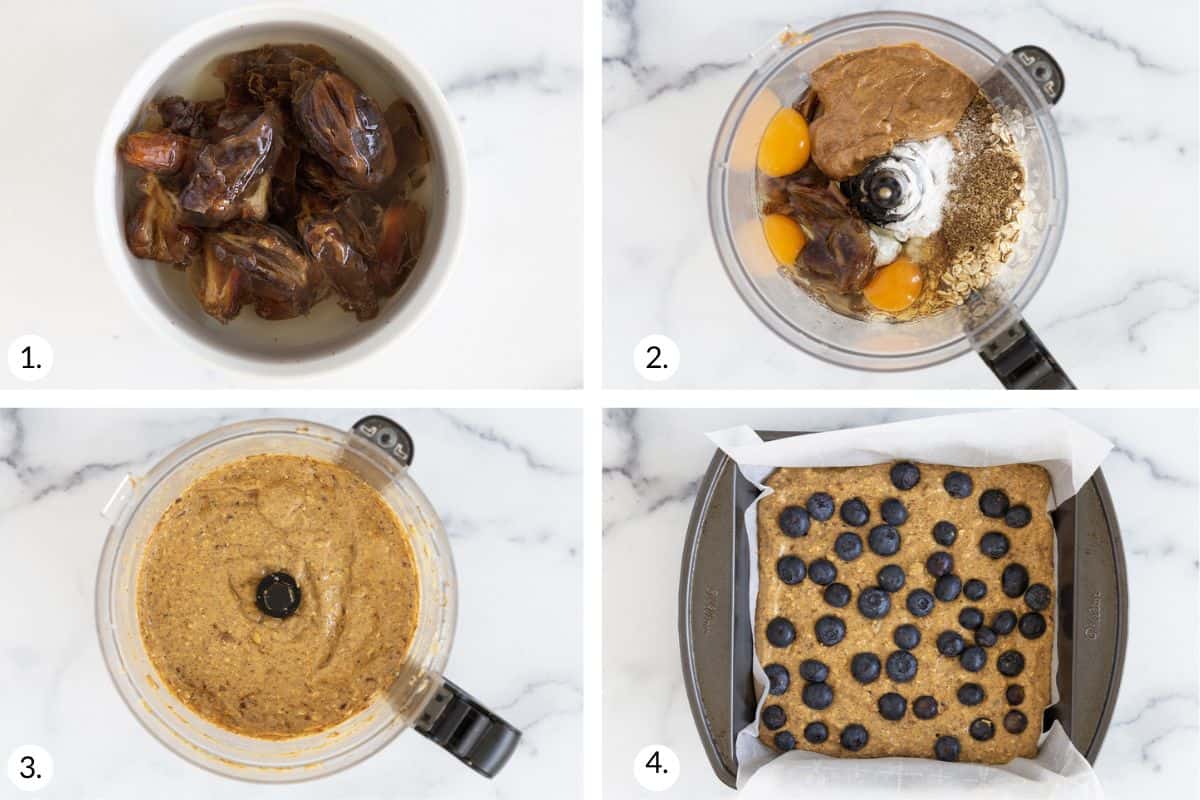 how to make blueberry date bars in grid of images.