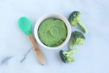 broccoli puree on spoon.