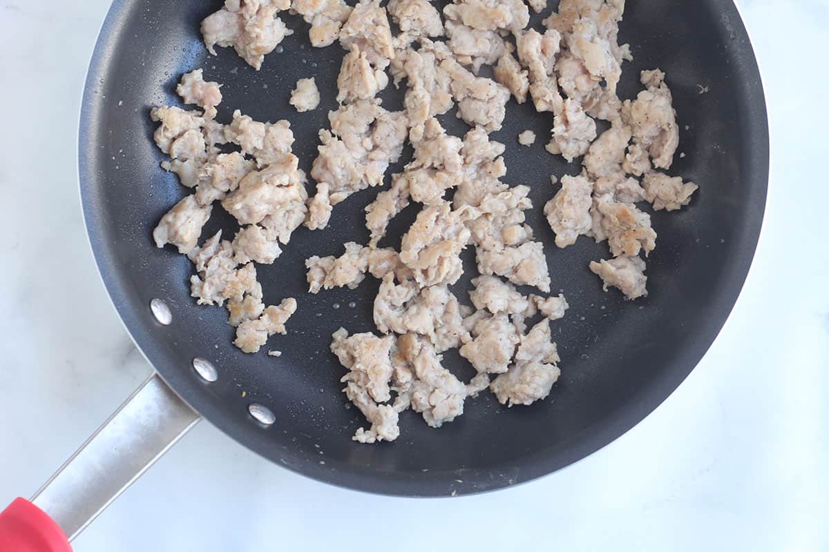sausage in black pan.