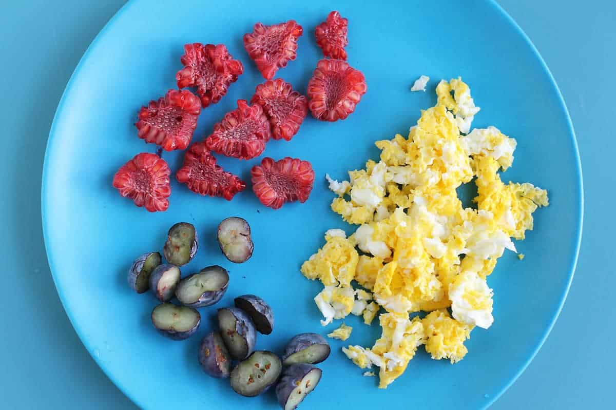 scrambled-eggs-on-blue-toddler-plate