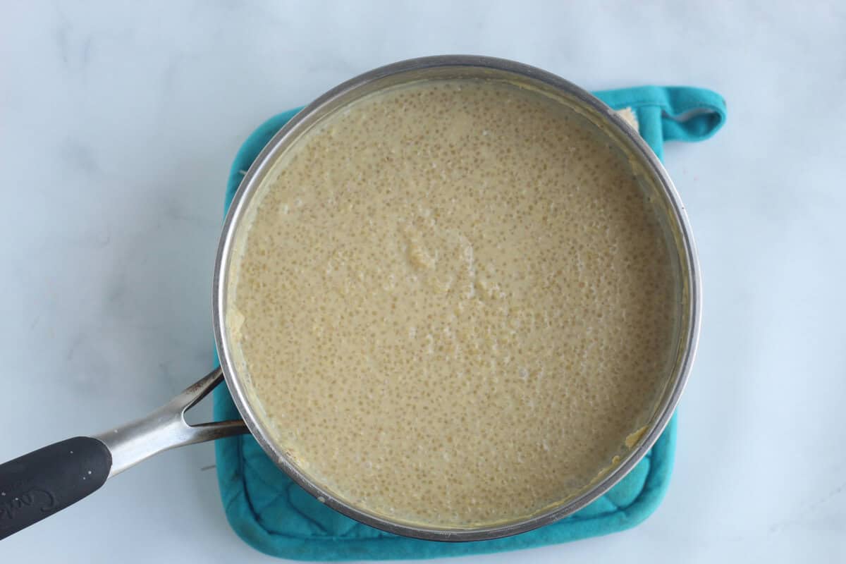 quinoa pudding in a pot being made.