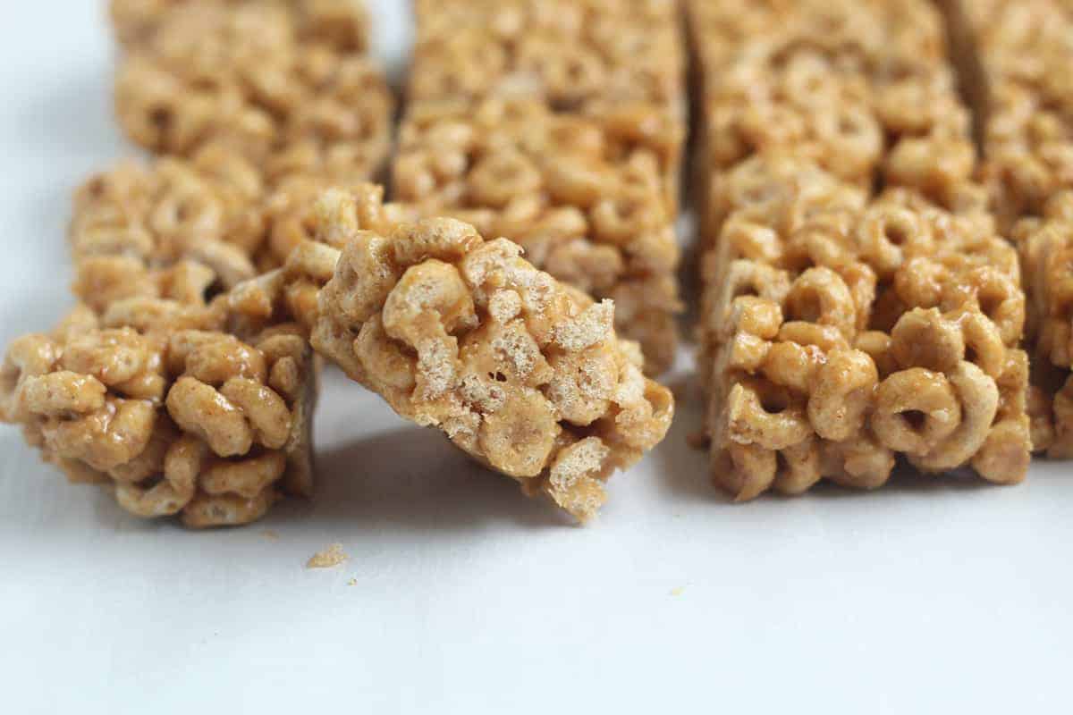 cereal bars from the side on countertop