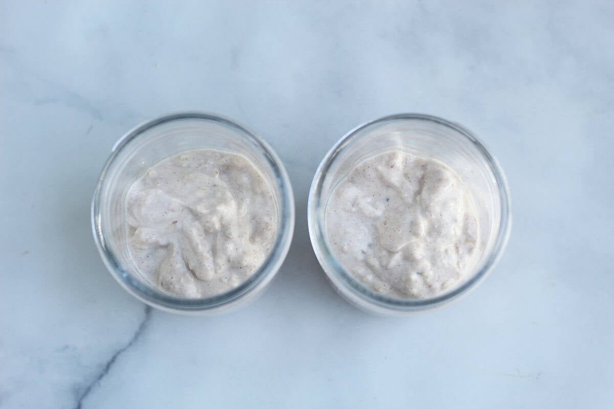 ingredients for overnight oats with yogurt in containers.