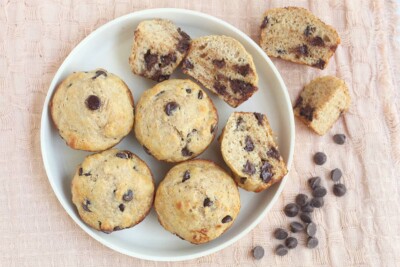 chocolate-chip-muffins-on-white-plate