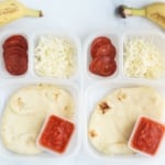 homemade pizza lunchable on counter.