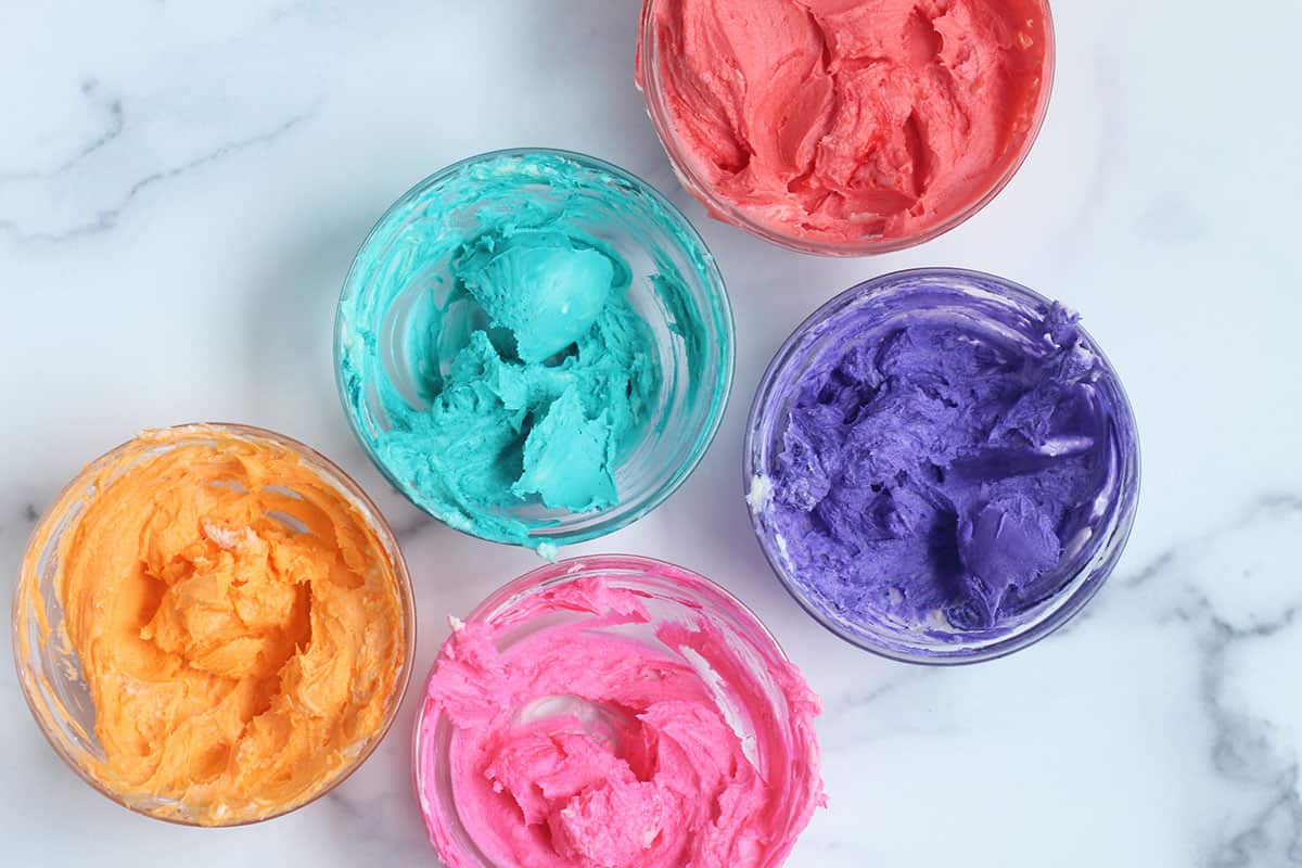 colored frosting for rainbow cake.