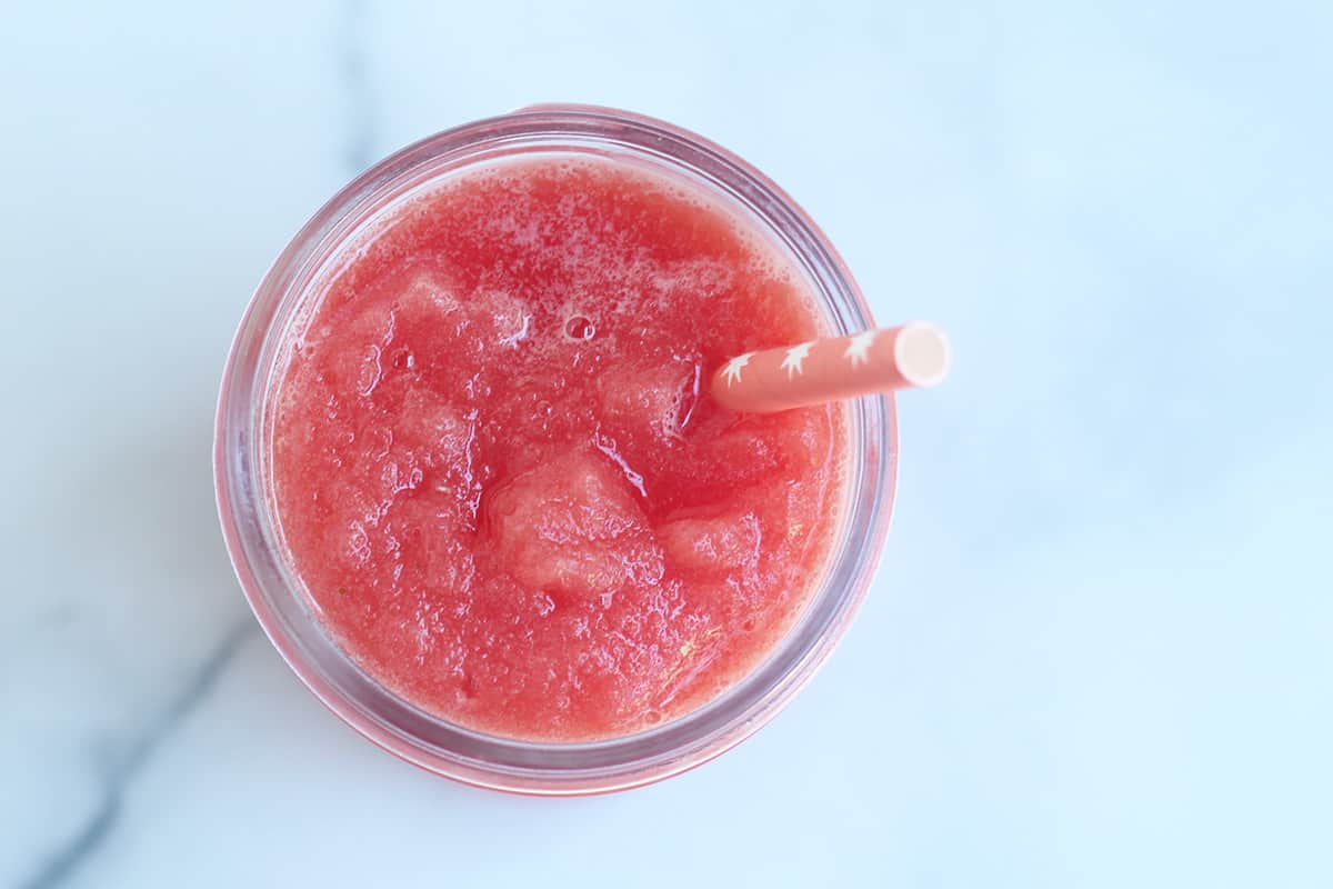 watermelon-slushie in cup with straw