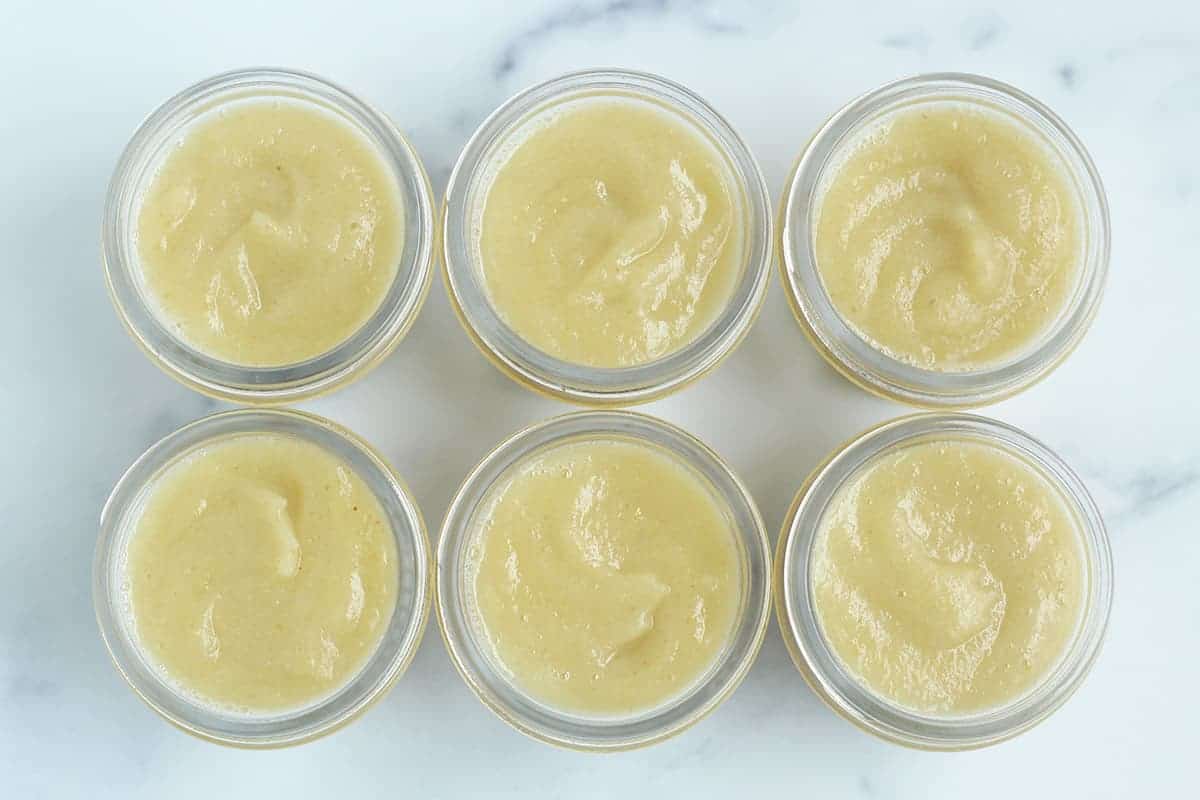 blended pear sauce in storage containers