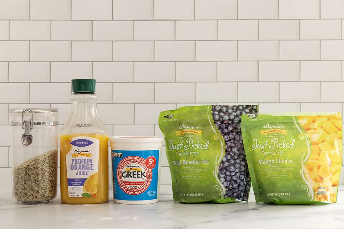 ingredients in pregnancy smoothie on counter.